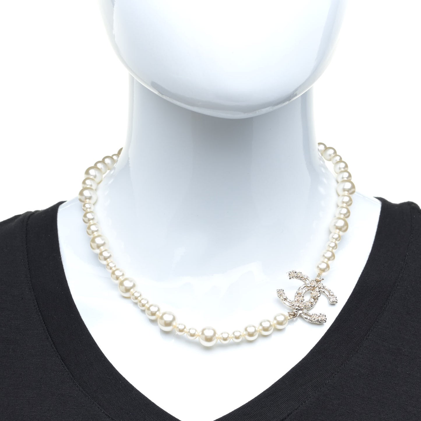 Pearl Crystal CC Short Necklace Gold
