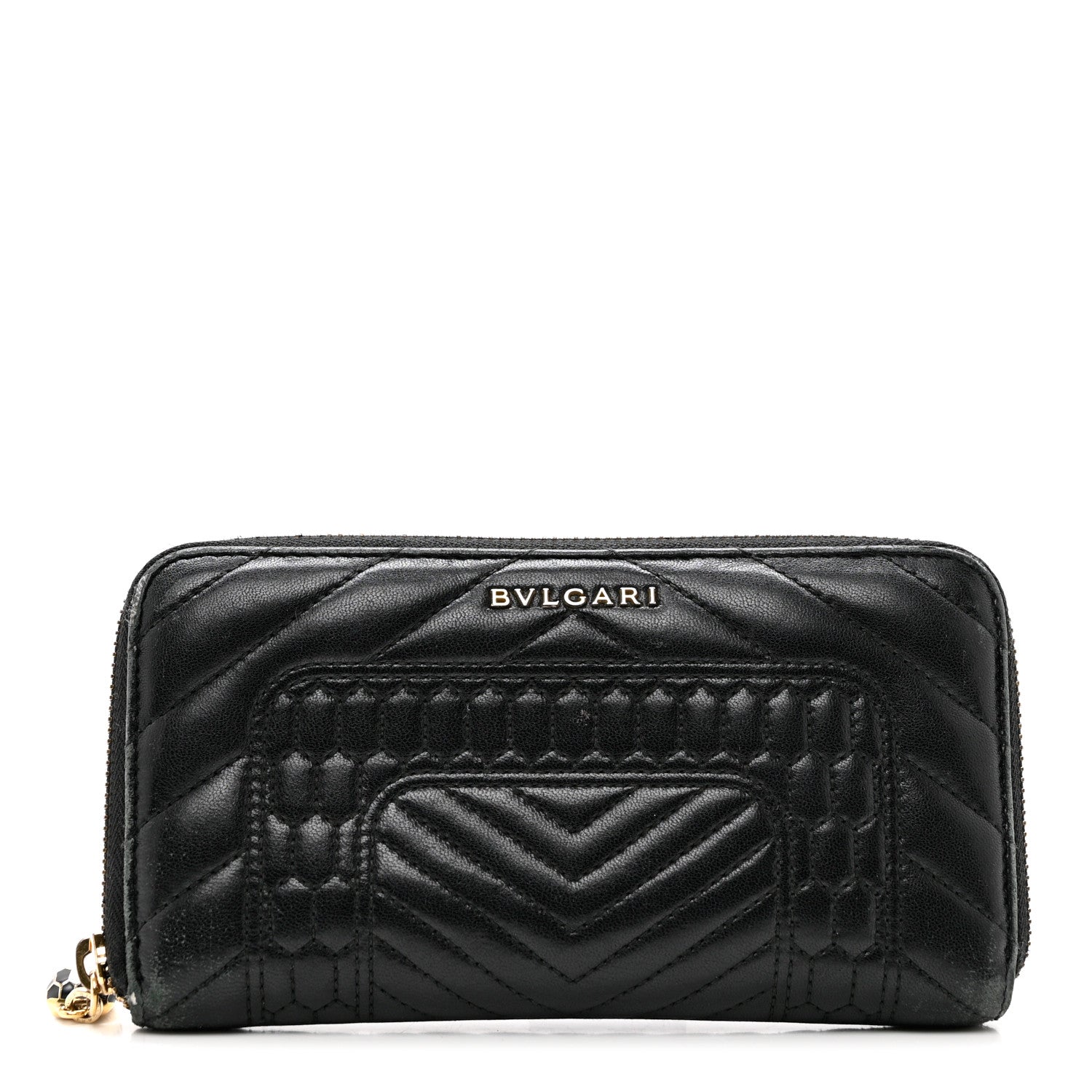 Bulgari Calfskin Quilted Serpenti Zip Around Wallet Black 1 of 10