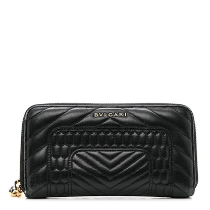 Bulgari Calfskin Quilted Serpenti Zip Around Wallet Black 1 of 10