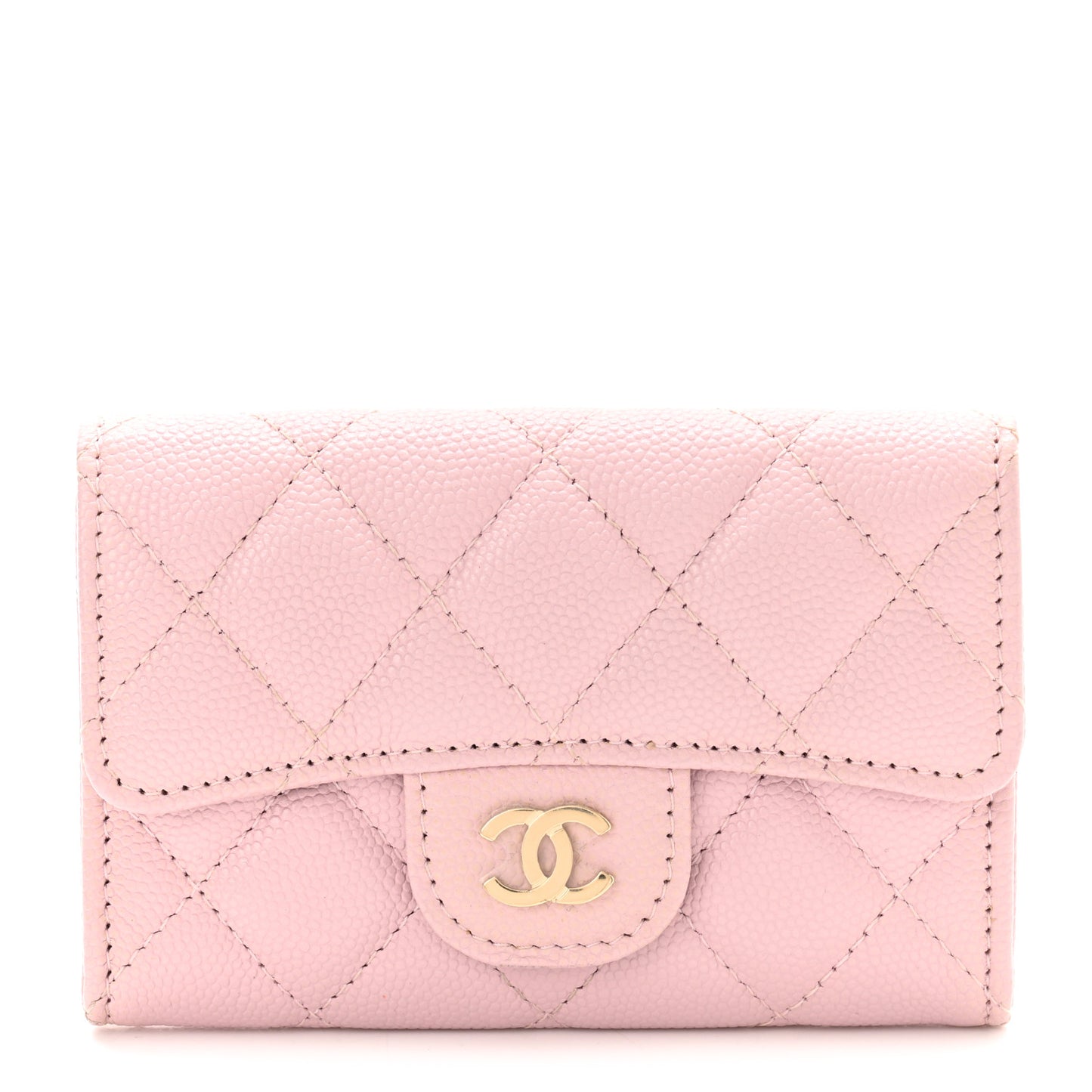 Caviar Quilted Flap Card Holder Wallet Light Pink
