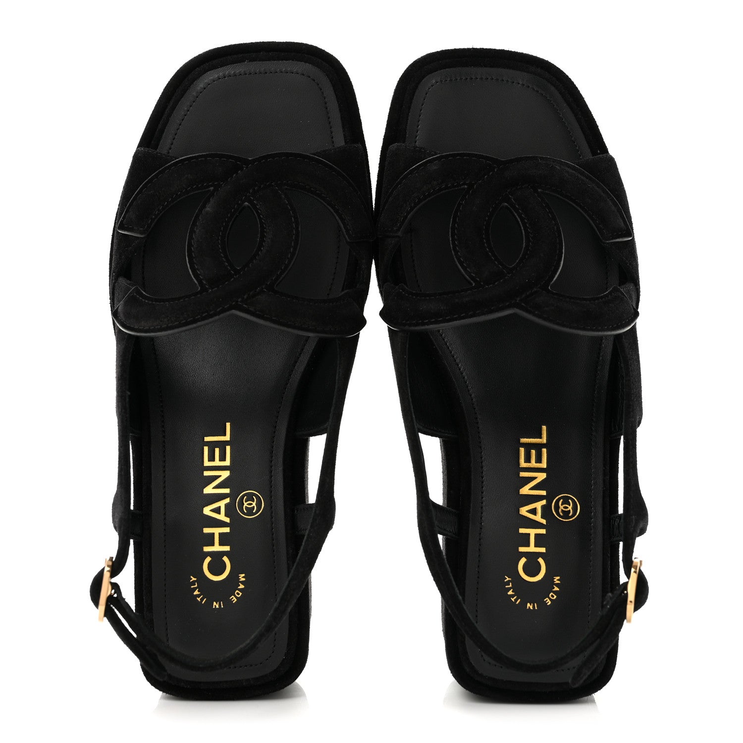 Chanel Suede Calfskin Platform CC Sandals 35 Black 2 of 10