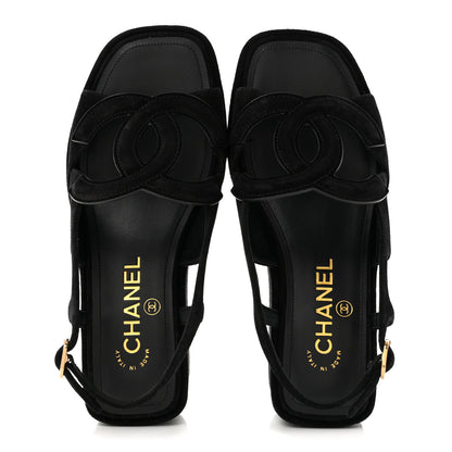 Chanel Suede Calfskin Platform CC Sandals 35 Black 2 of 10