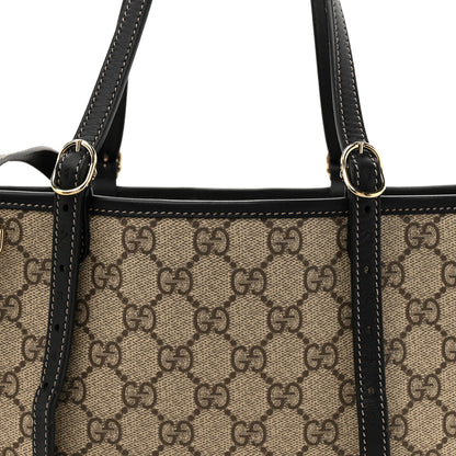 Gucci GG Supreme Monogram Emblem Small Tote Bag Beige Black 8 of 11