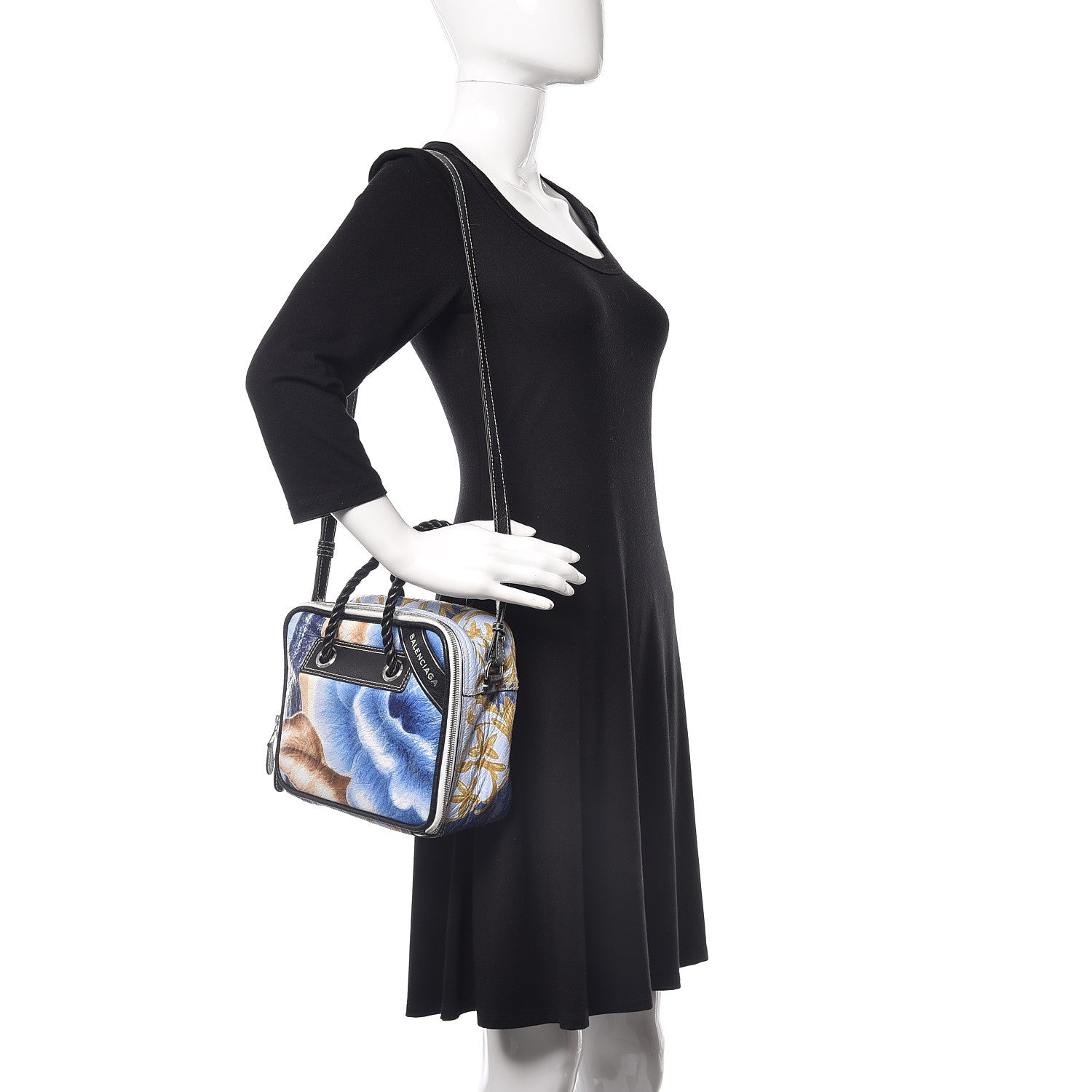 Balenciaga Agneau Floral Print Small Blanket Square Tote Bleu 2 of 9