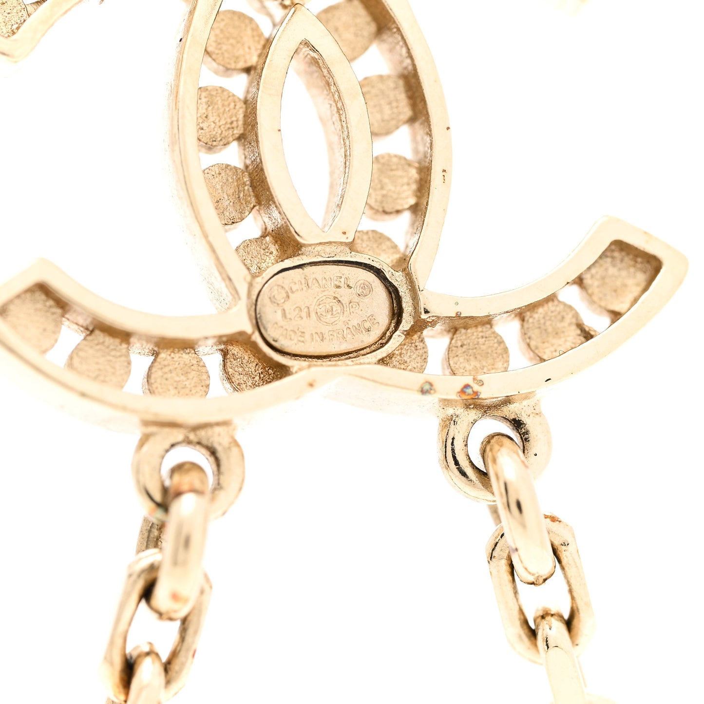Crystal Pearl CC Chain Drop Earrings Gold