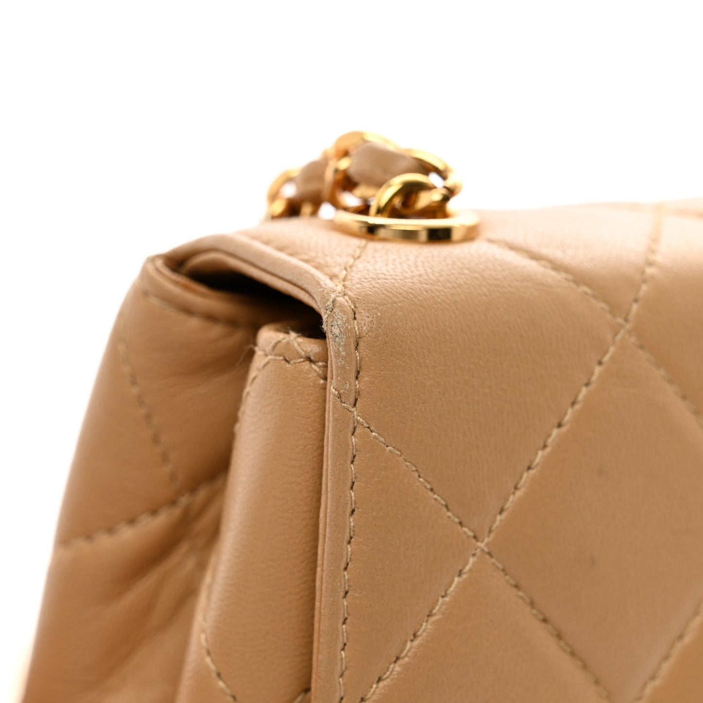Lambskin Quilted Mini Camellia Flap Beige