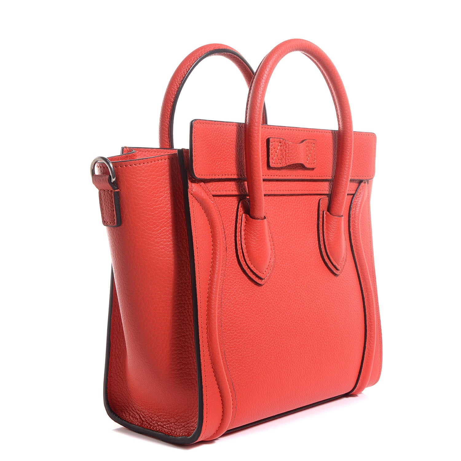 Celine Drummed Calfskin Nano Luggage Vermillion 3 of 9