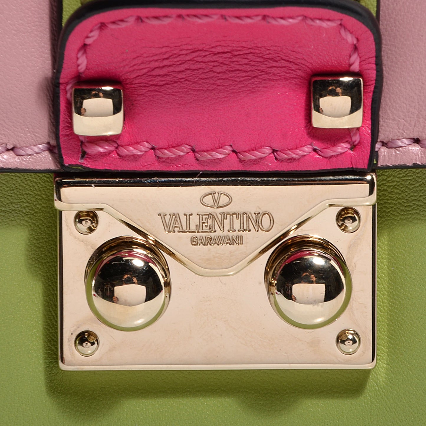 Vitello Tri-Color Large Glam Lock Rockstud Flap Pop Gardenia Pop Apple Pop Fuxia