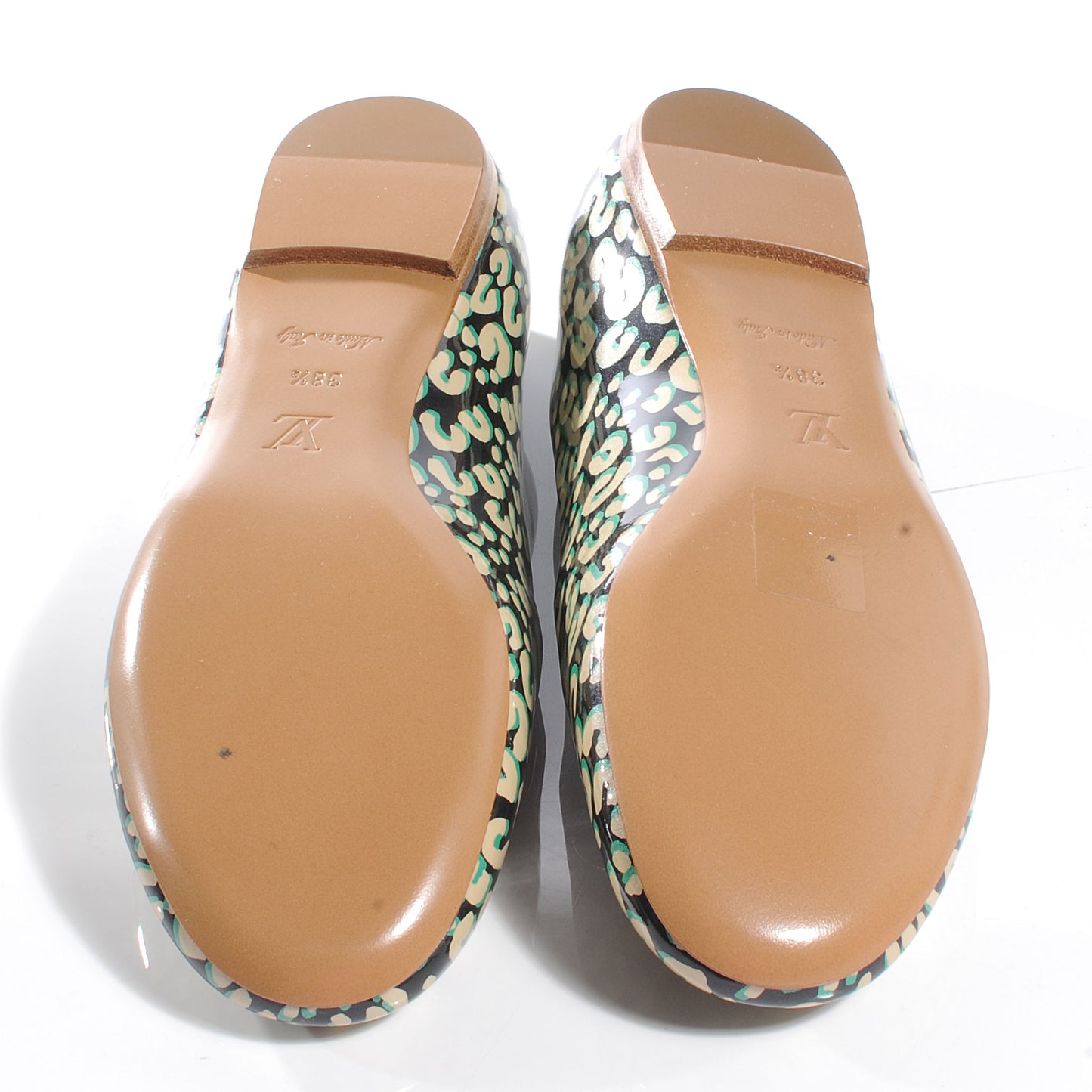 Patent Leopard Ballet Flats 38.5 Blue Infini