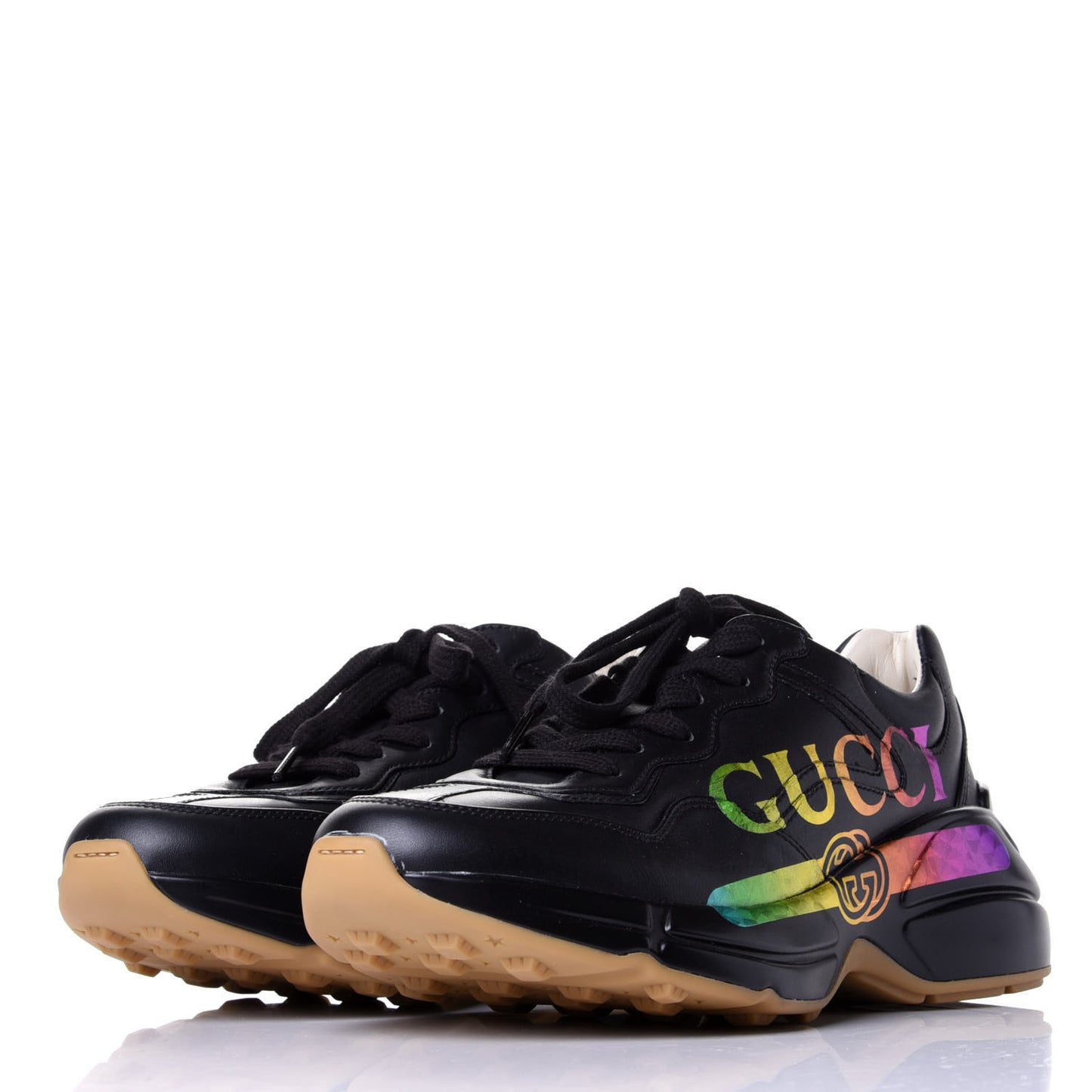 Calfskin Iridescent Logo Womens Rhyton Sneakers 36 Black