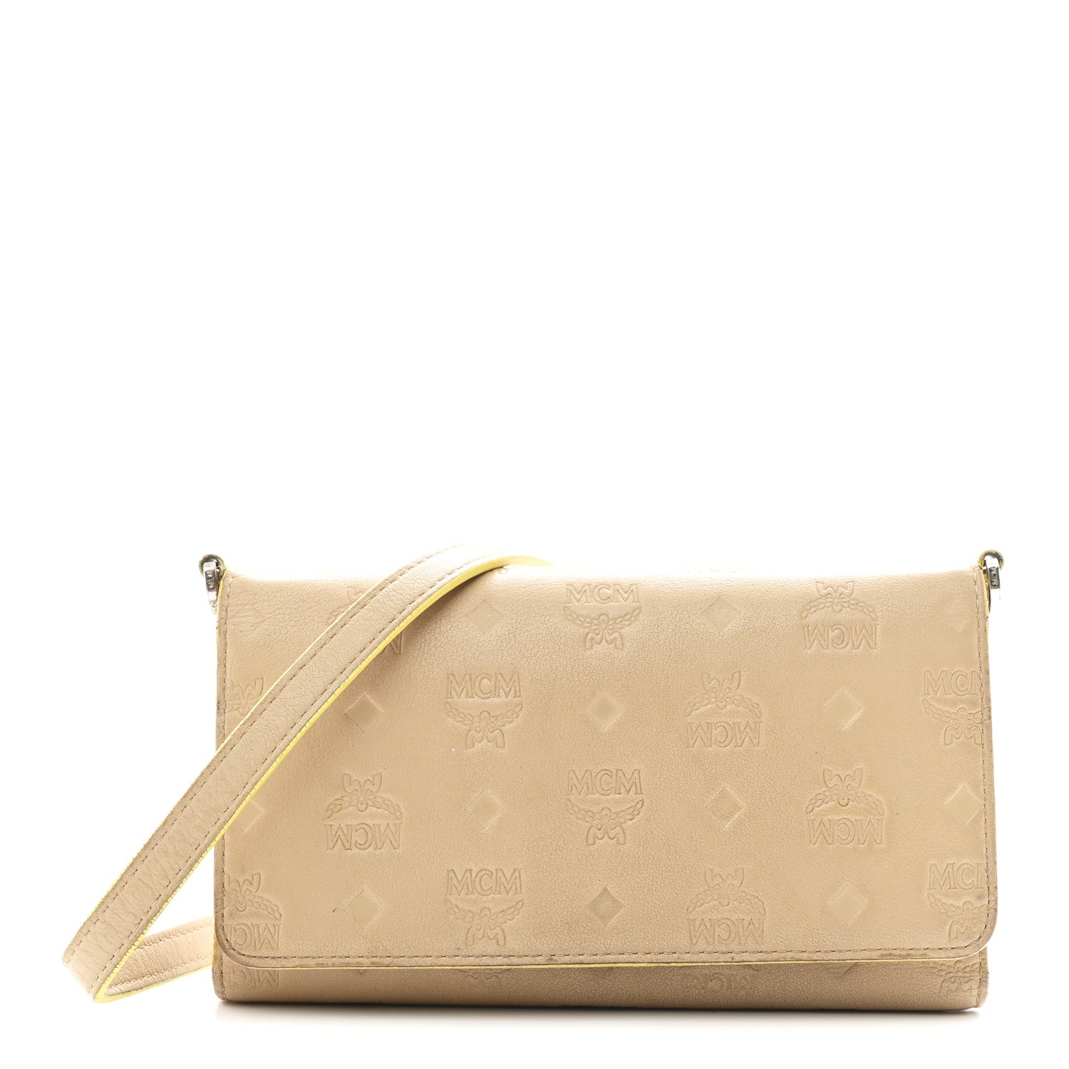 MCM Calfskin Ottomar Klara Tri Fold Phone Wallet On Strap Croissant 1 of 15