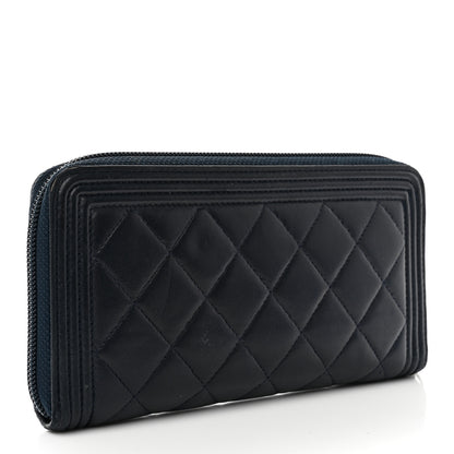 Chanel Lambskin Quilted Boy Zip Around Wallet Navy 3 of 9