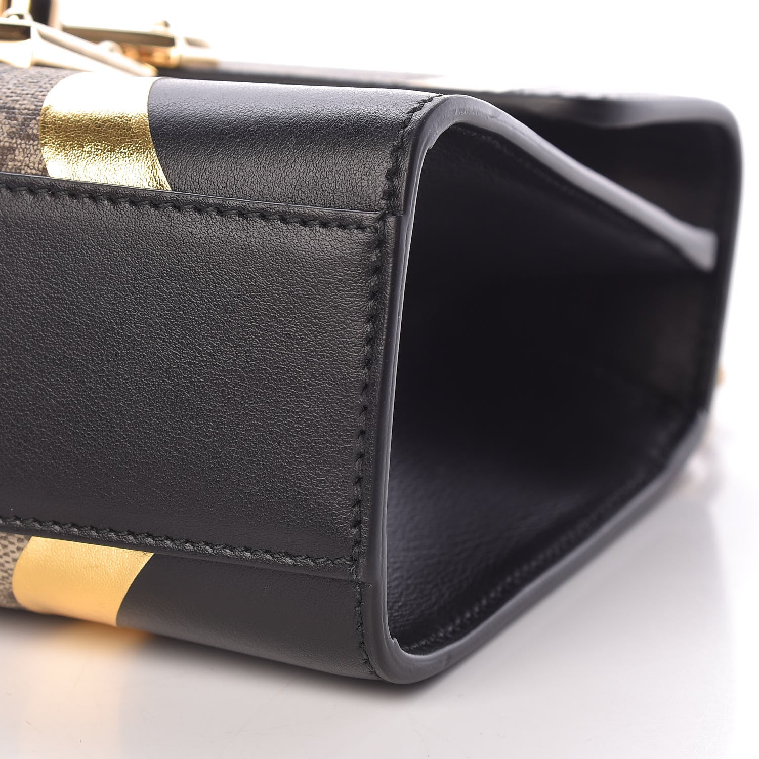 Gucci Calfskin GG Supreme Monogram Small Padlock Shoulder Bag Black Gold 10 of 13