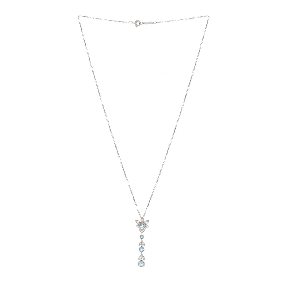 Tiffany Platinum Diamond Aquamarine Drop Pendant Necklace 3 of 5