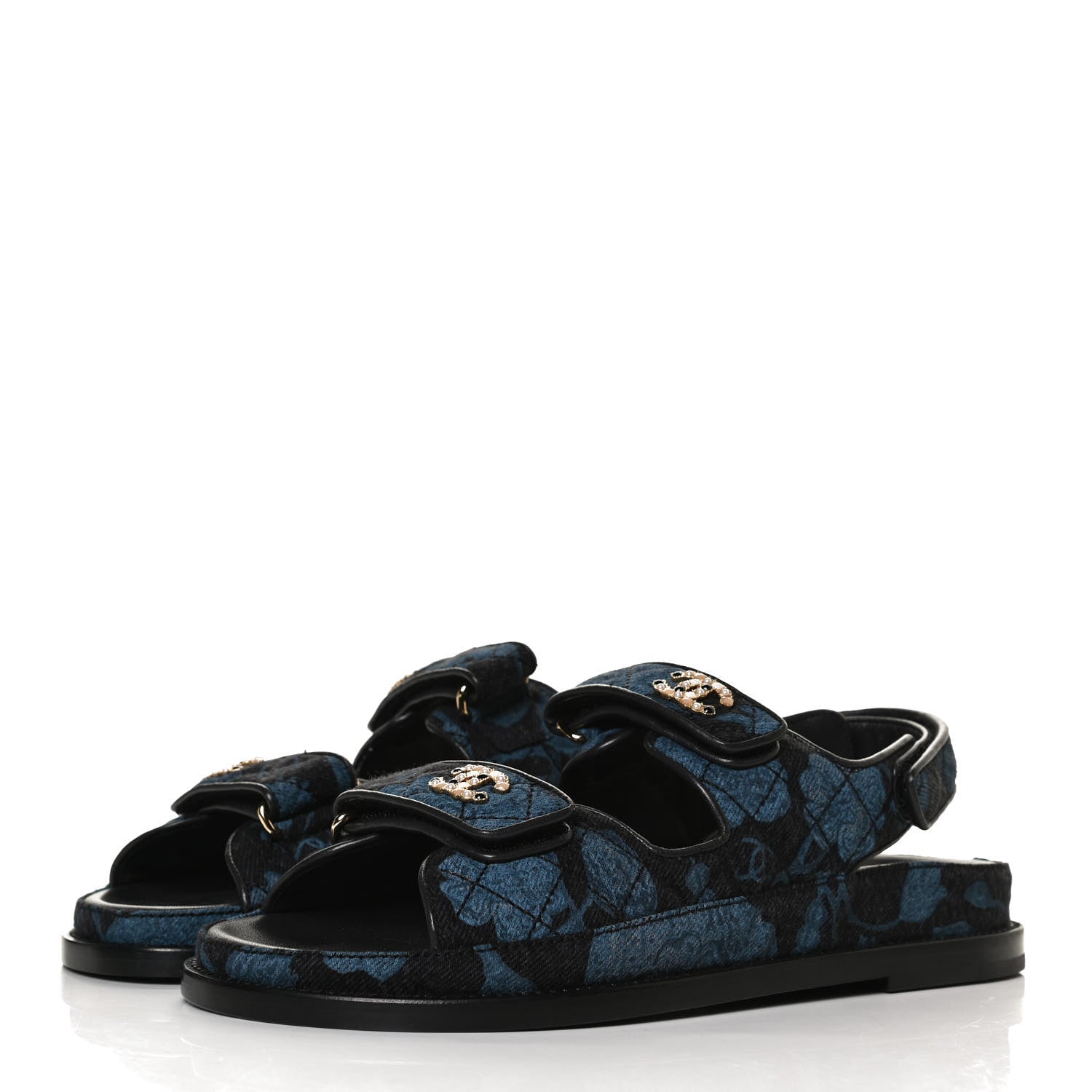 Chanel Denim Velcro Dad Sandals 37.5 Dark Grey Blue Black 3 of 11