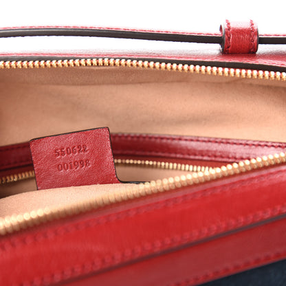 Gucci Suede Calfskin Web Small Ophidia Top Handle Shoulder Bag New Blue Romantic Cherry 9 of 10