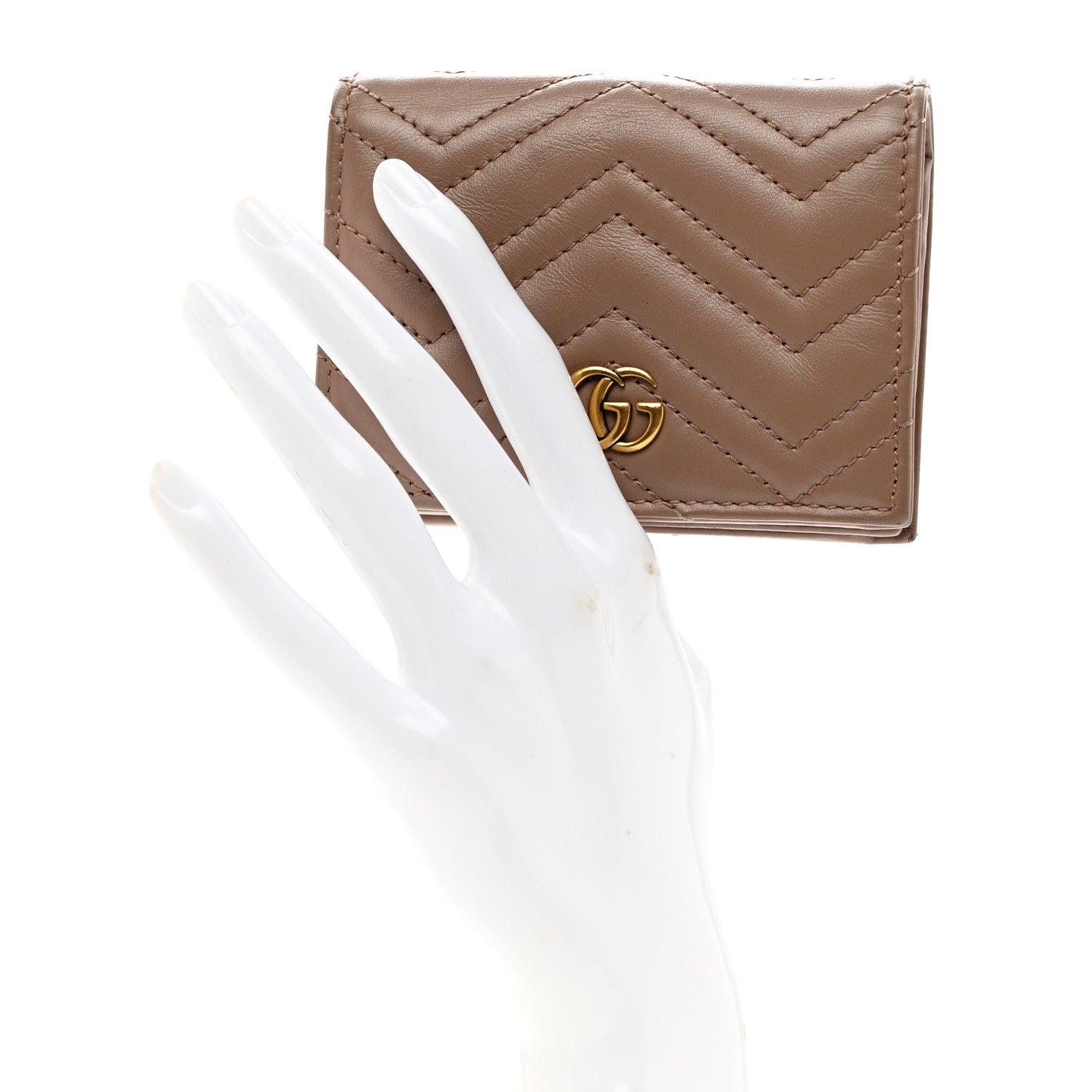 Gucci Calfskin Matelasse GG Marmont Card Case Wallet Porcelain Rose 2 of 7