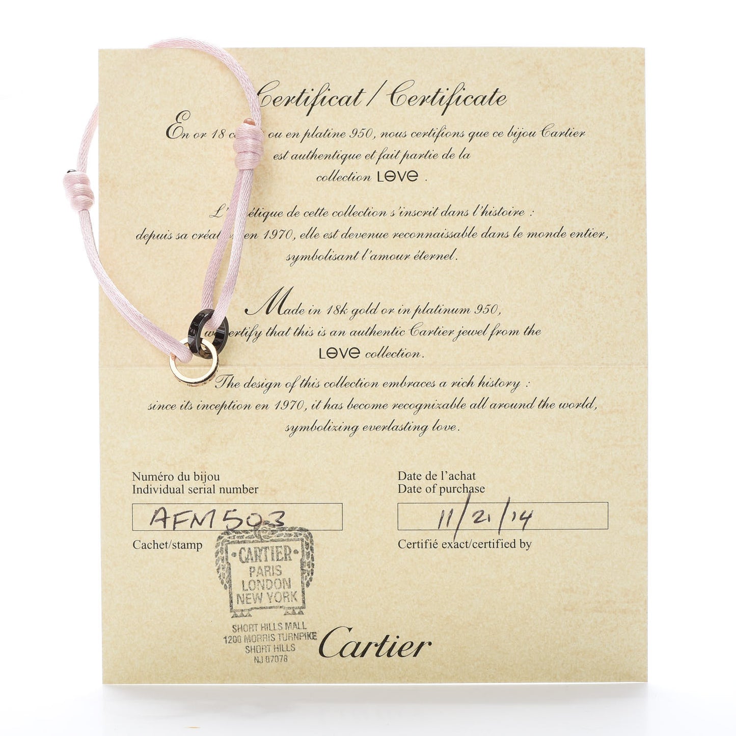 18K Pink Gold Ceramic 4 Diamond LOVE Cord Bracelet Pink