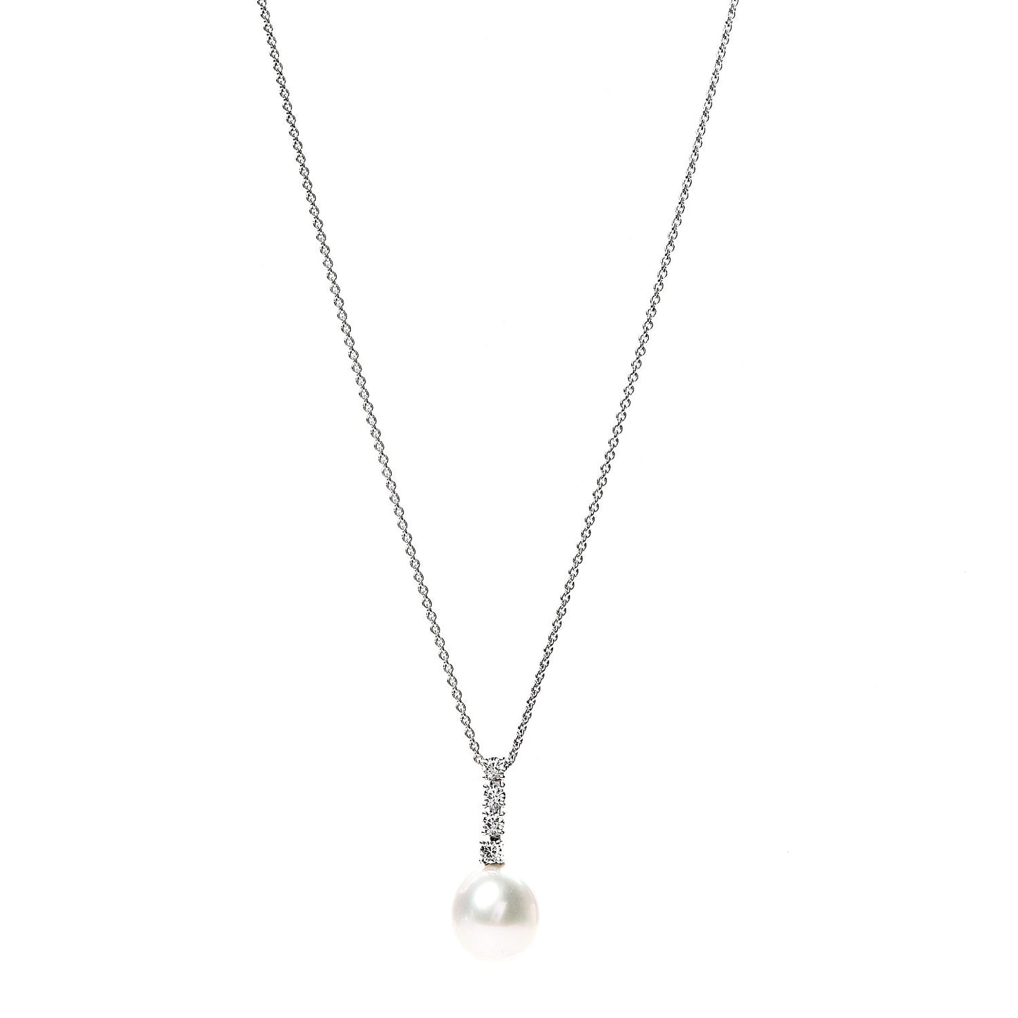 18K White Gold Diamond Akoya Pearl Drop Pendant Necklace