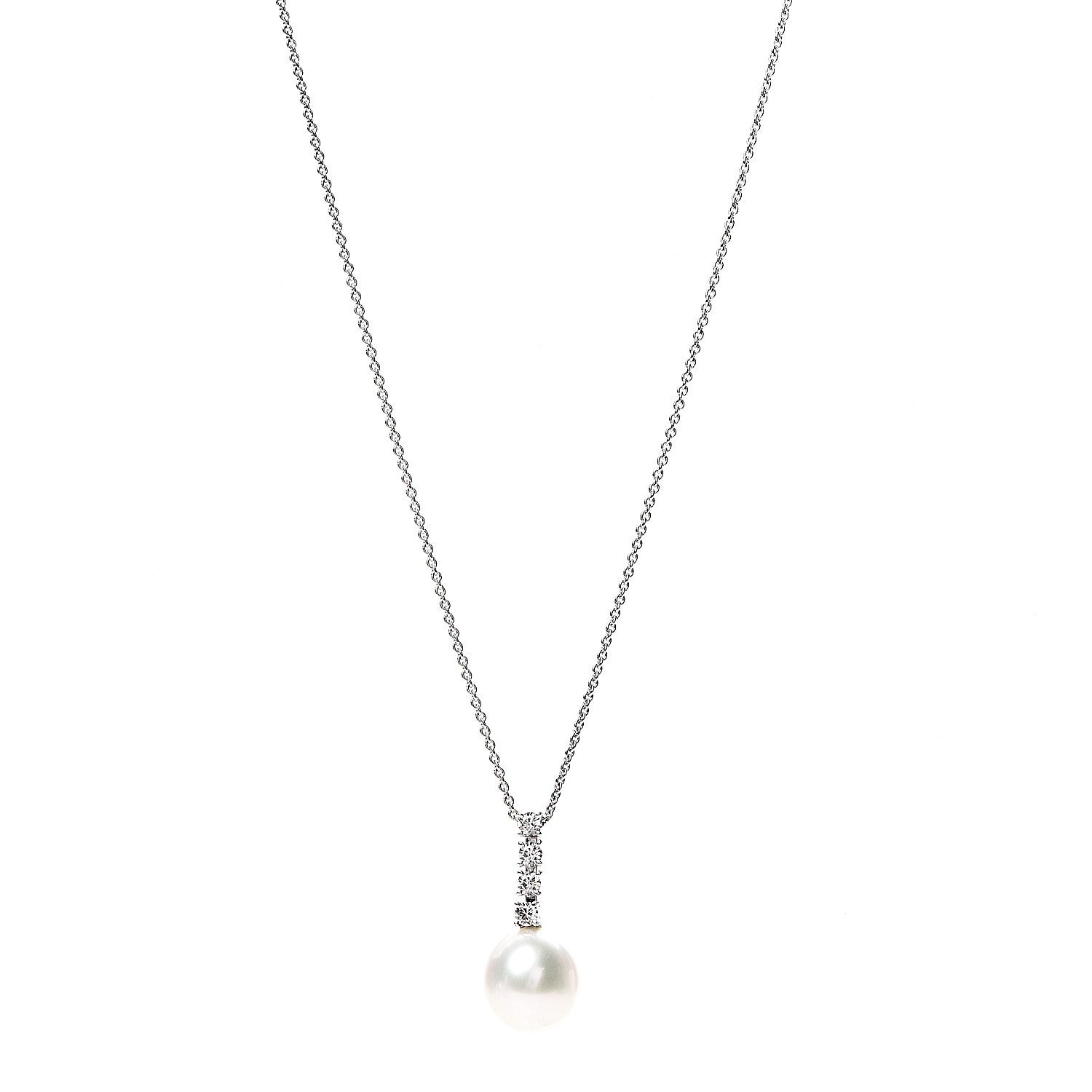 Mikimoto 18K White Gold Diamond Akoya Pearl Drop Pendant Necklace 1 of 3