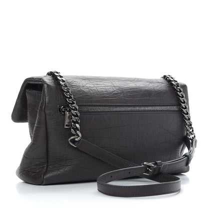 Saint Laurent Calfskin Crocodile Embossed Medium West Hollywood Monogram Fold-Over Grey 3 of 9