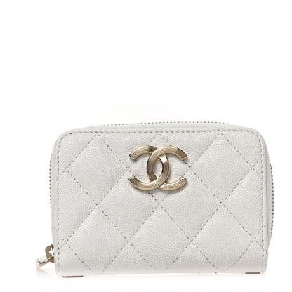 Chanel Caviar Quilted Striated CC Zip Coin Purse White 1 of 7