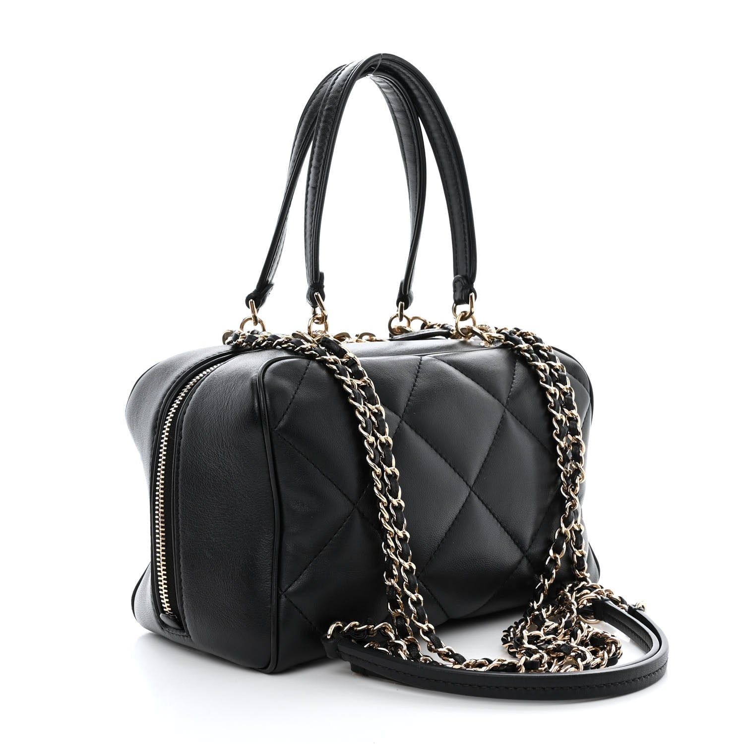 Chanel Lambskin Quilted Easy Carry Bowling Bag Black 3 of 13