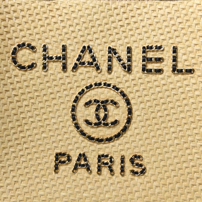 Chanel Straw Raffia Calfskin Chain Medium Deauville Tote Beige Black 12 of 13
