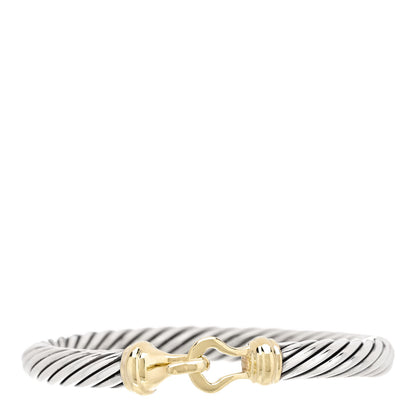 David Yurman Sterling Silver 14K Yellow Gold 7mm Cable Classic Buckle Bracelet 1 of 4
