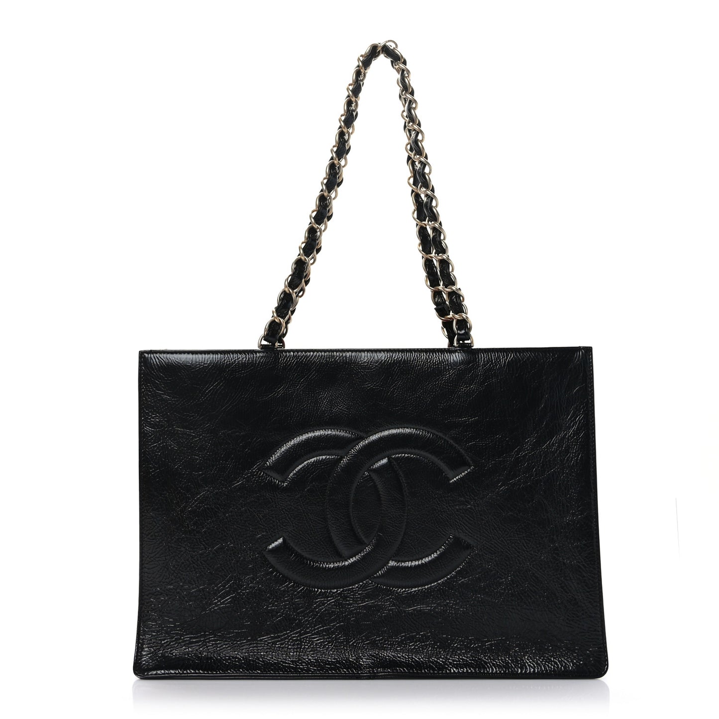 Shiny Aged Calfskin Shopping Bag Black
