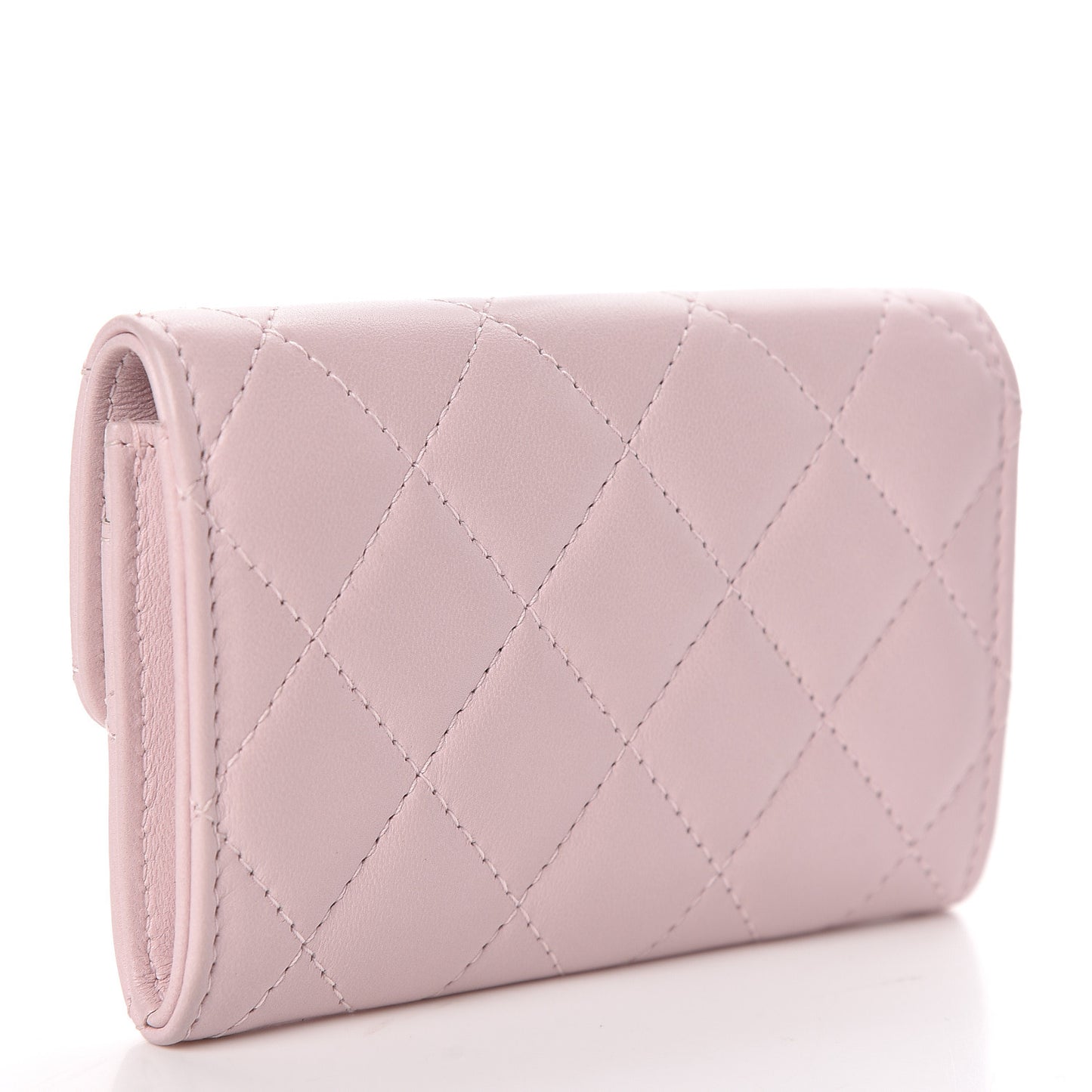 Lambskin Quilted Flap Card Holder Light Pink