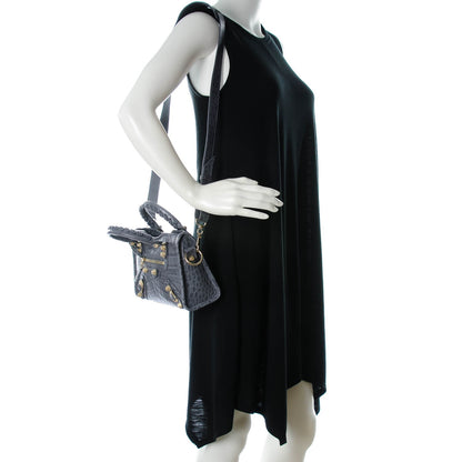 Balenciaga Calfskin Crocodile Embossed Giant 12 Gold Hardware Mini City Gris Beton 2 of 7