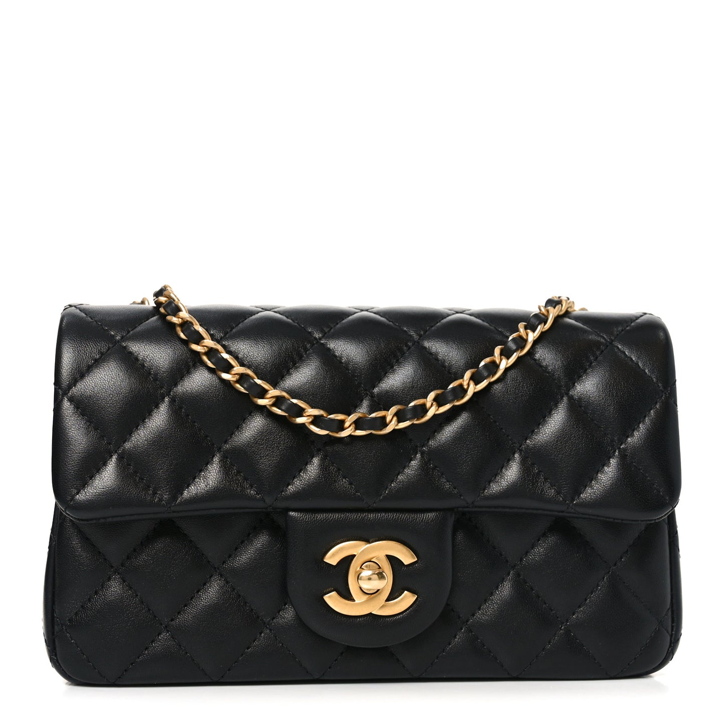 Lambskin Quilted Mini Rectangular Pearl Crush Flap Black
