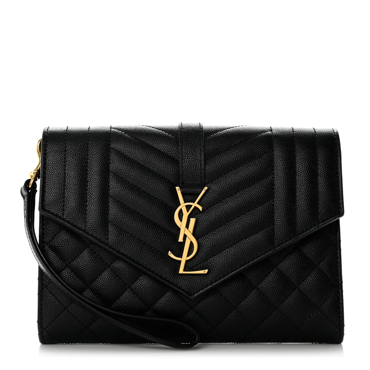 Grain De Poudre Textured Mixed Matelasse Triquilt Monogram Clutch Black