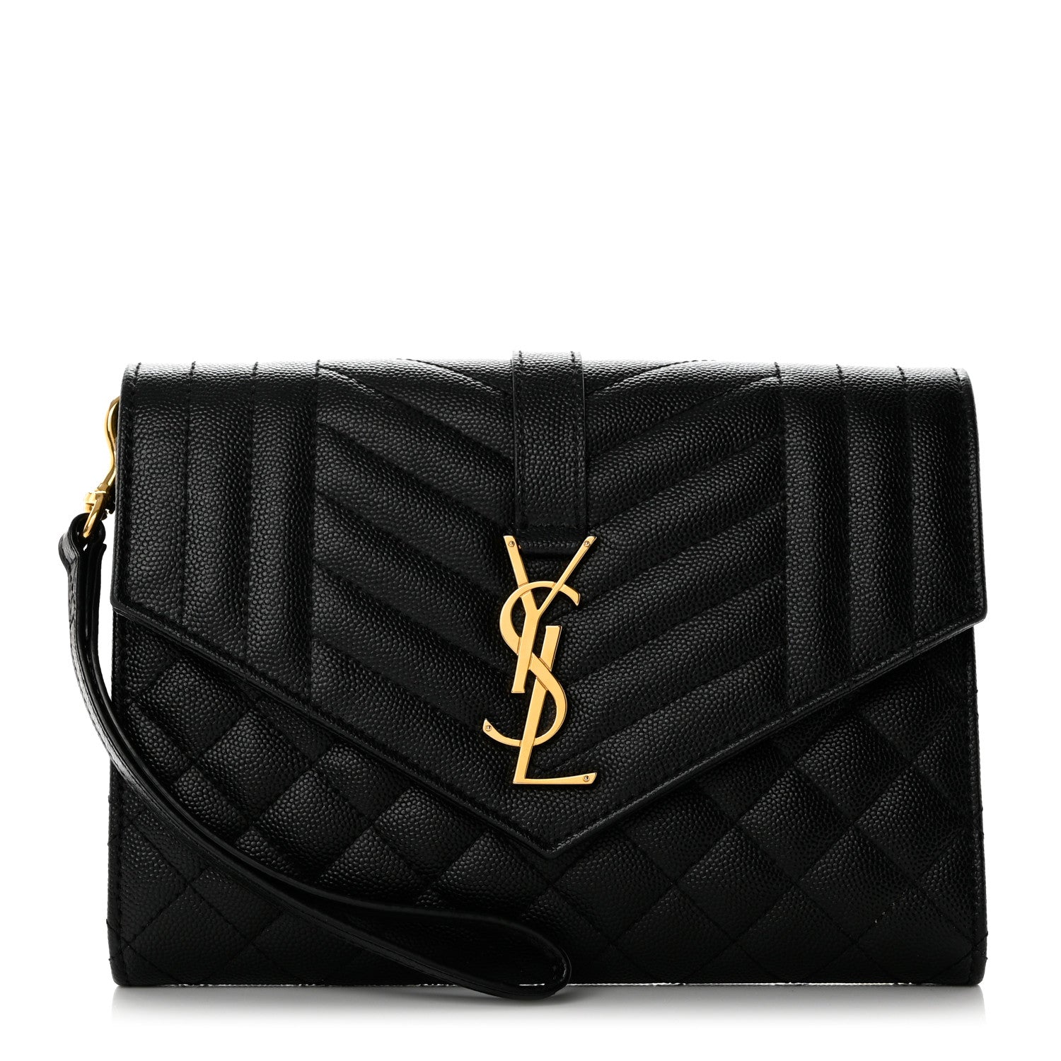 Saint Laurent Grain De Poudre Textured Mixed Matelasse Triquilt Monogram Clutch Black 1 of 8