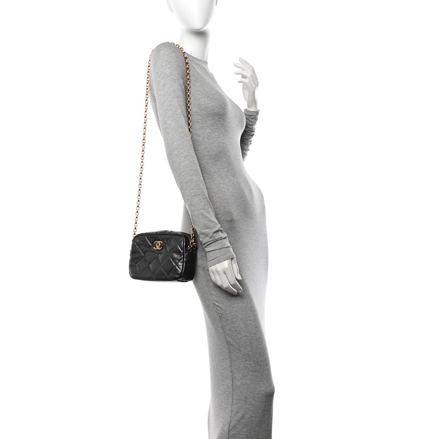 Chanel Metallic Calfskin Pearl Quilted CC Mini Camera Case Ruthenium 2 of 11