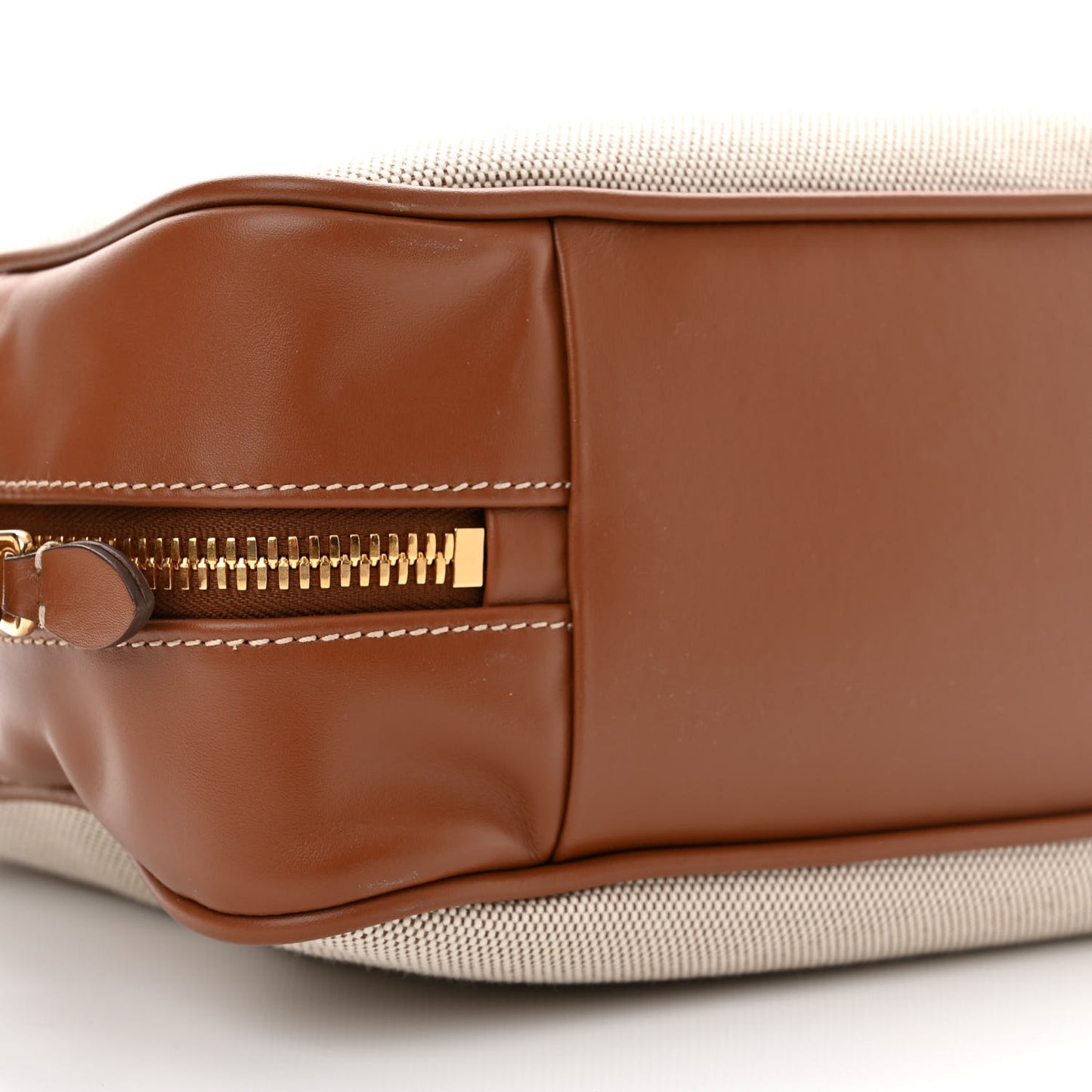 Canvas Calfskin Top Handle Bag Beige Brandy