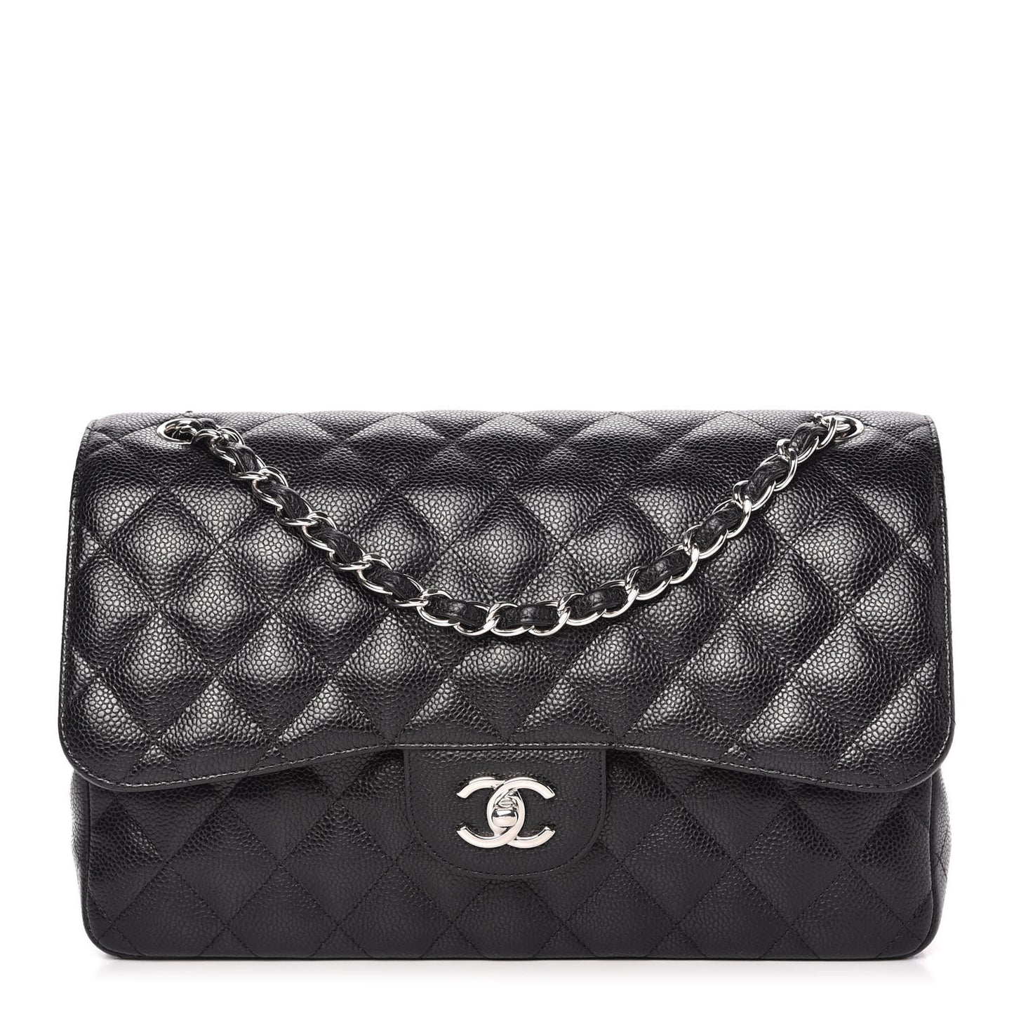Caviar Quilted Jumbo Double Flap Black