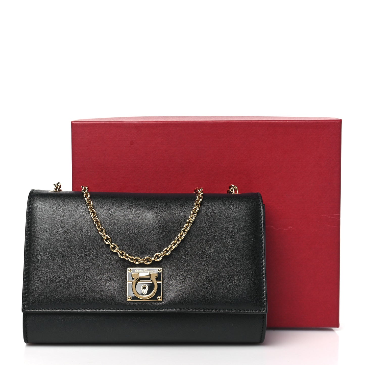 Calfskin Gancini Chain Flap Bag Black