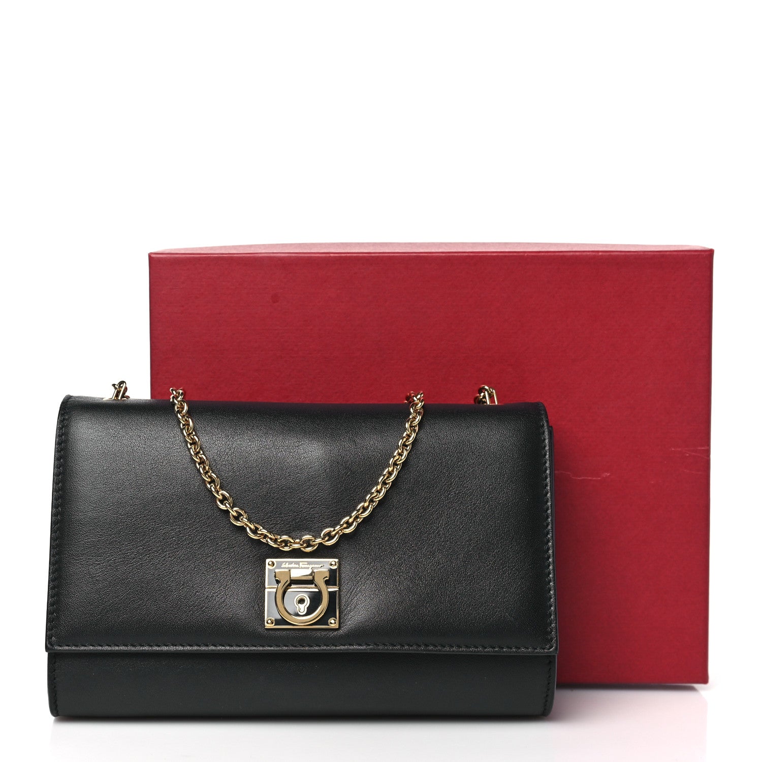 Salvatore Ferragamo Calfskin Gancini Chain Flap Bag Black 11 of 11