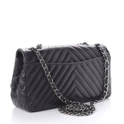 Chanel Lambskin Chevron Quilted Large Surpique Flap Dark Grey 3 of 11