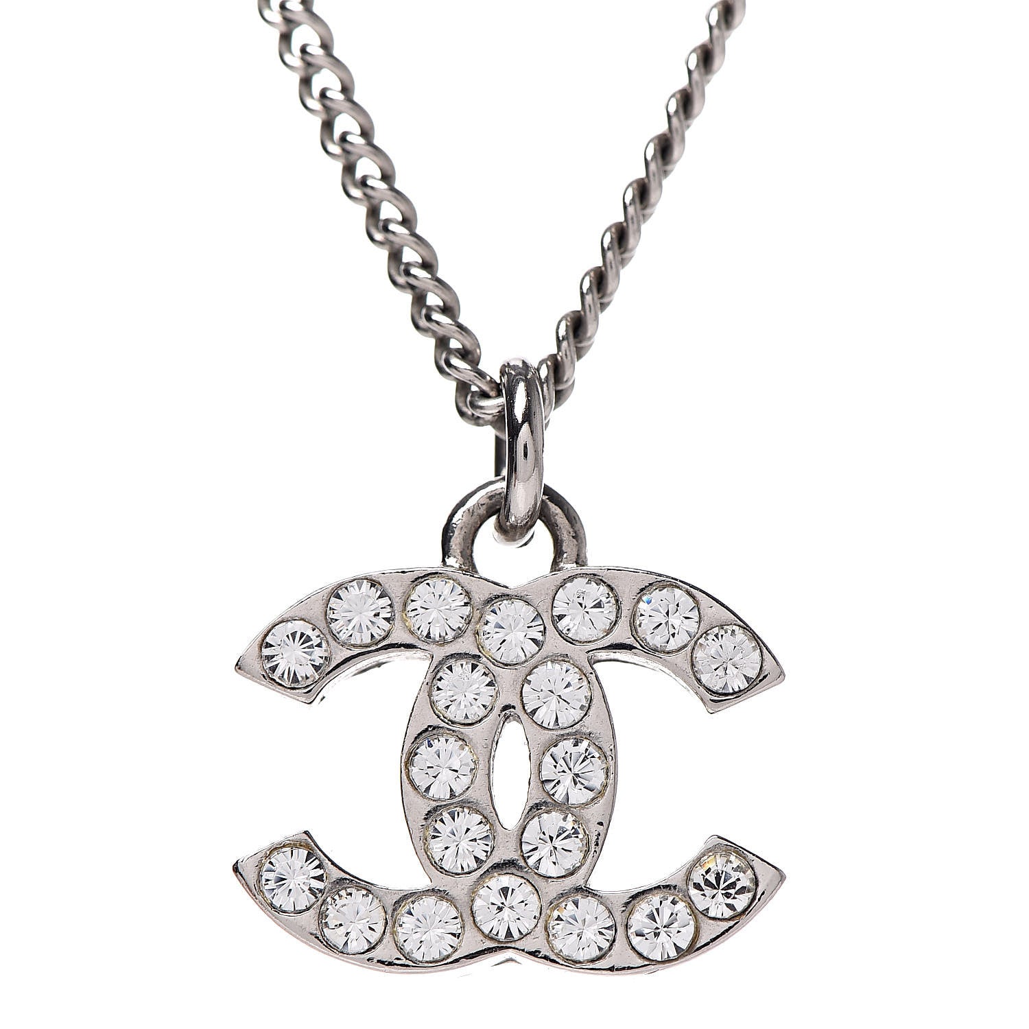 Chanel Crystal Timeless CC Necklace Silver 5 of 5