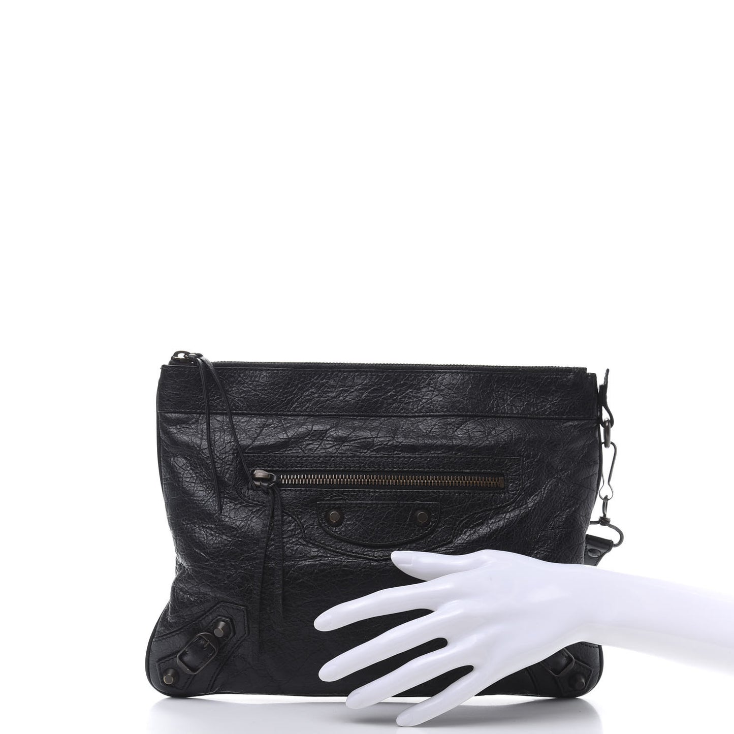 Agneau Classic Hardware Flat Handle Clutch Black