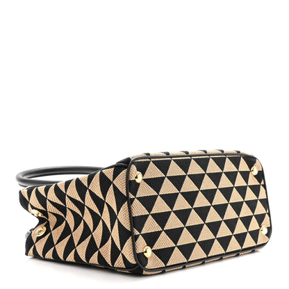 Prada Jacquard Saffiano Triangolo Symbole Embroidered Small Galleria Double Zip Tote Black Corda 4 of 10