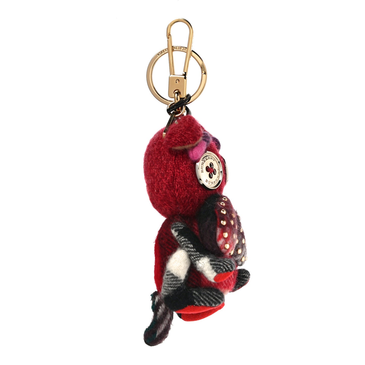 Calfskin Wool Cashmere Studded Seymour The Bulldog Bag Charm Coral