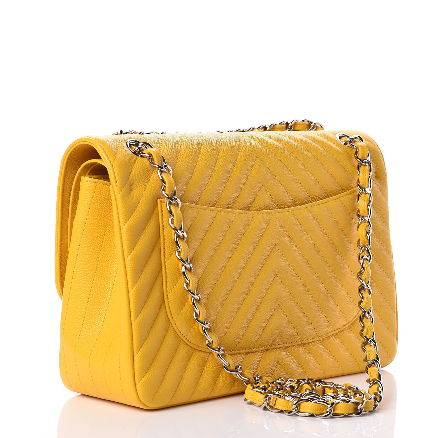 Caviar Chevron Quilted Jumbo Double Flap Yellow