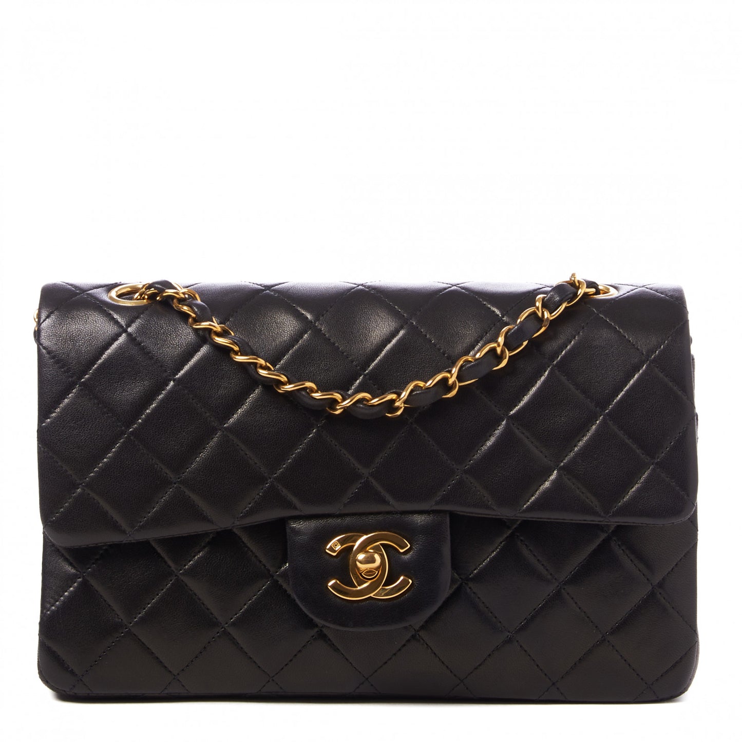 Lambskin Quilted Small Double Flap Black
