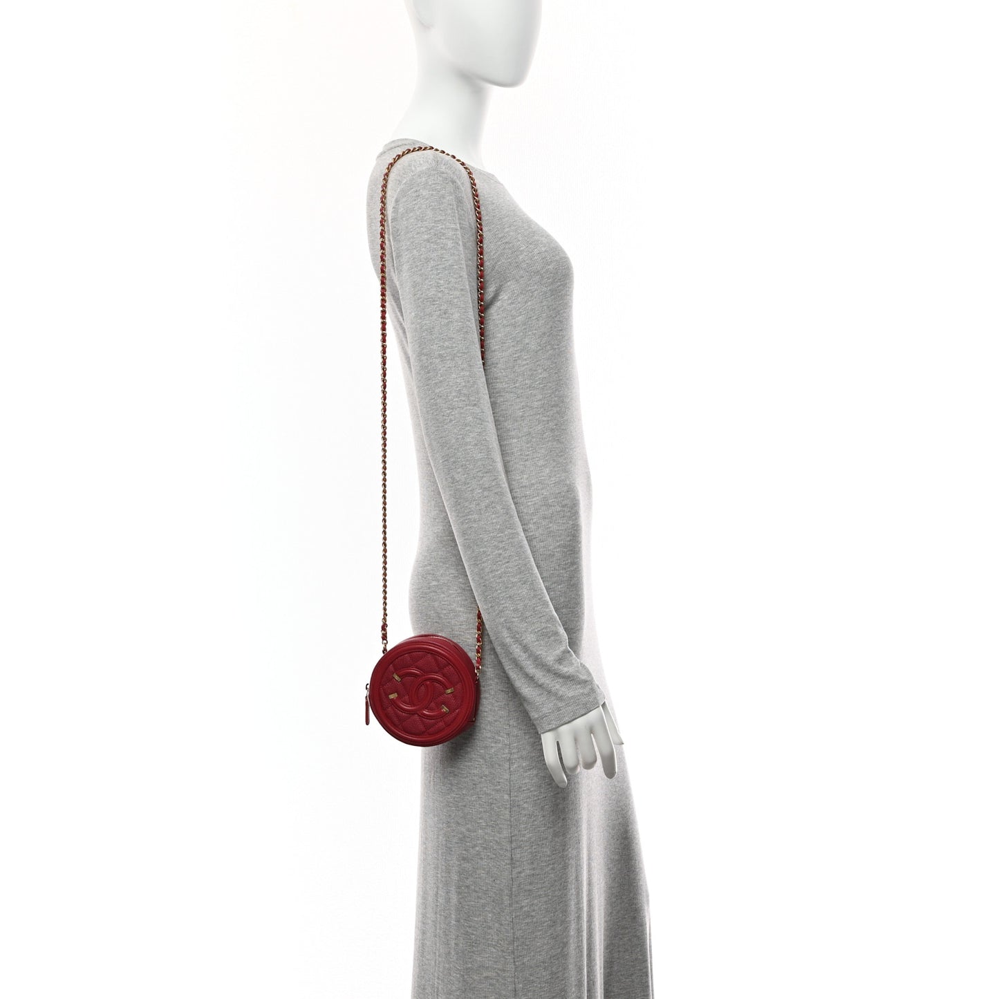 Caviar Quilted Round Filigree Crossbody Red