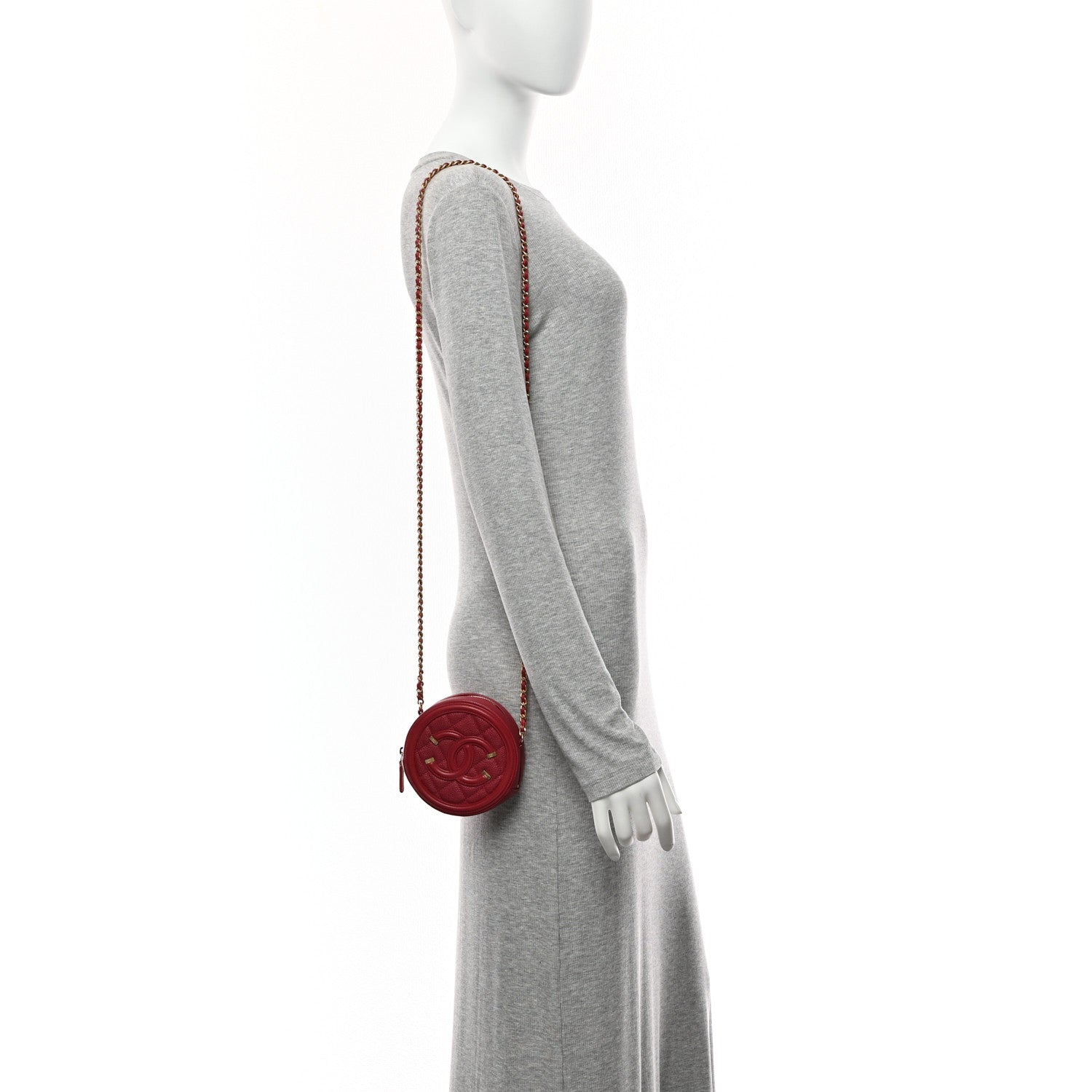 Chanel Caviar Quilted Round Filigree Crossbody Red 2 of 10