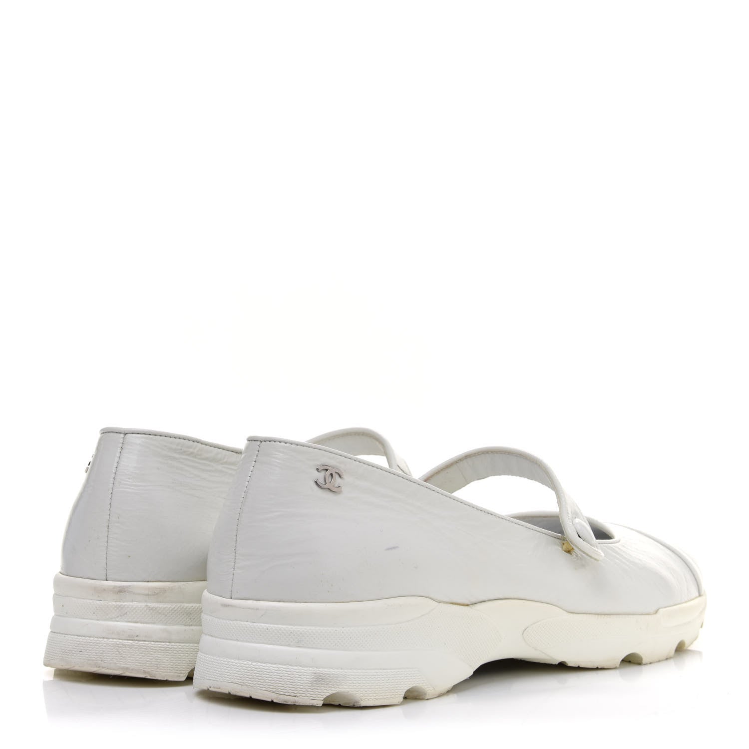 Chanel Patent Calfskin Mary Jane Strap Pumps 39.5 White 4 of 9